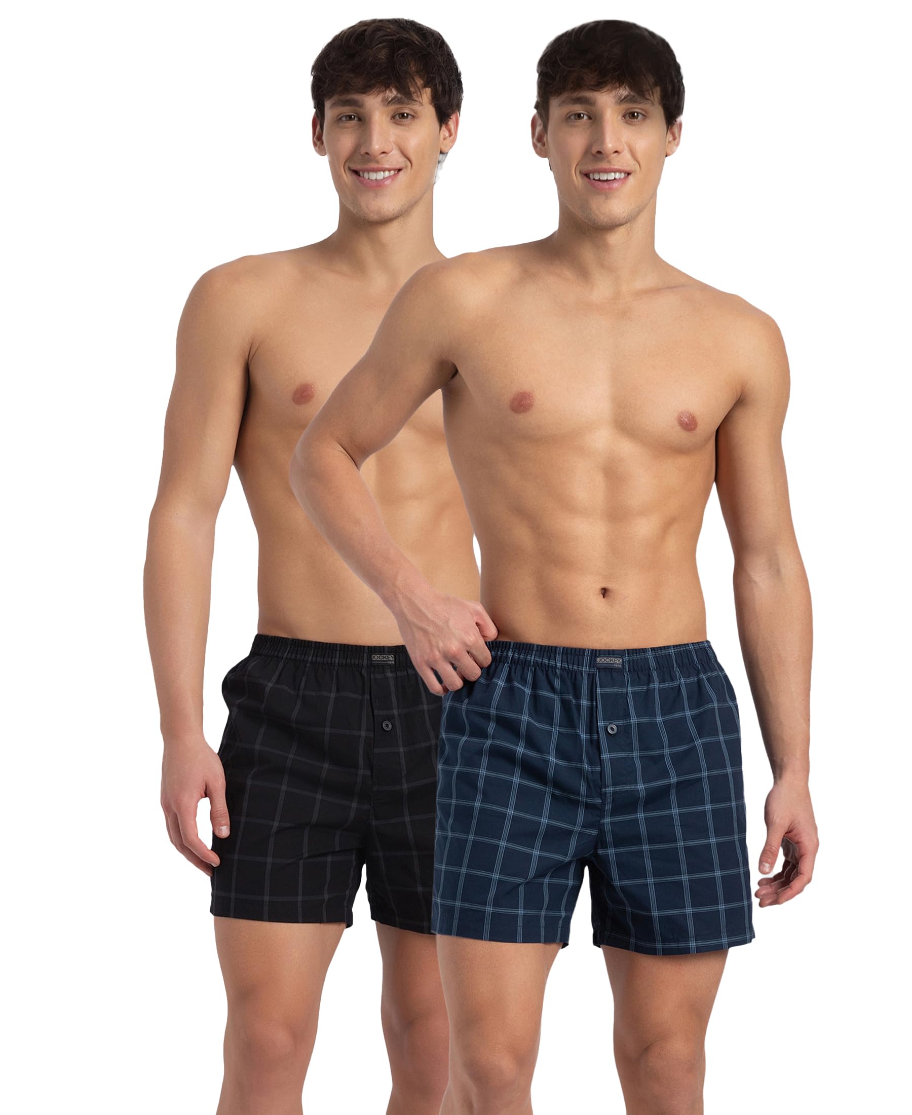 8222 Men's Super Combed Mercerized Cotton Woven Checkered Inner Boxers with Ultrasoft and Durable Inner Waistband (Pack of 2)_Navy & Pewter_M-image-1