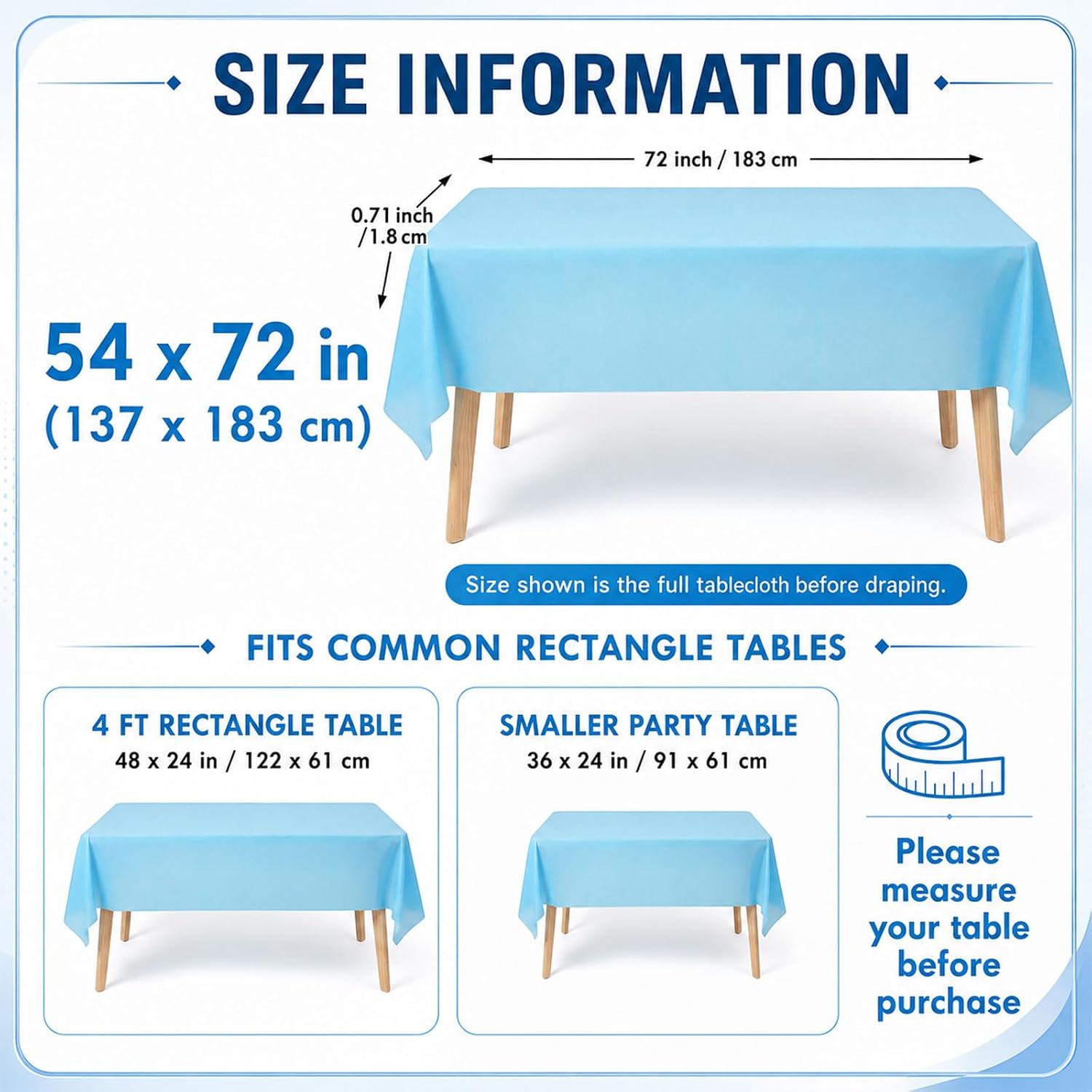 Newwiee 72 Pack Blue and Green Plastic Tablecloths 54" x 72" Disposable Teal Mint Table Cloths for Rectangle Tables Waterproof Sage Green Table Covers for Baby Shower Jungle Safari Party Decoration