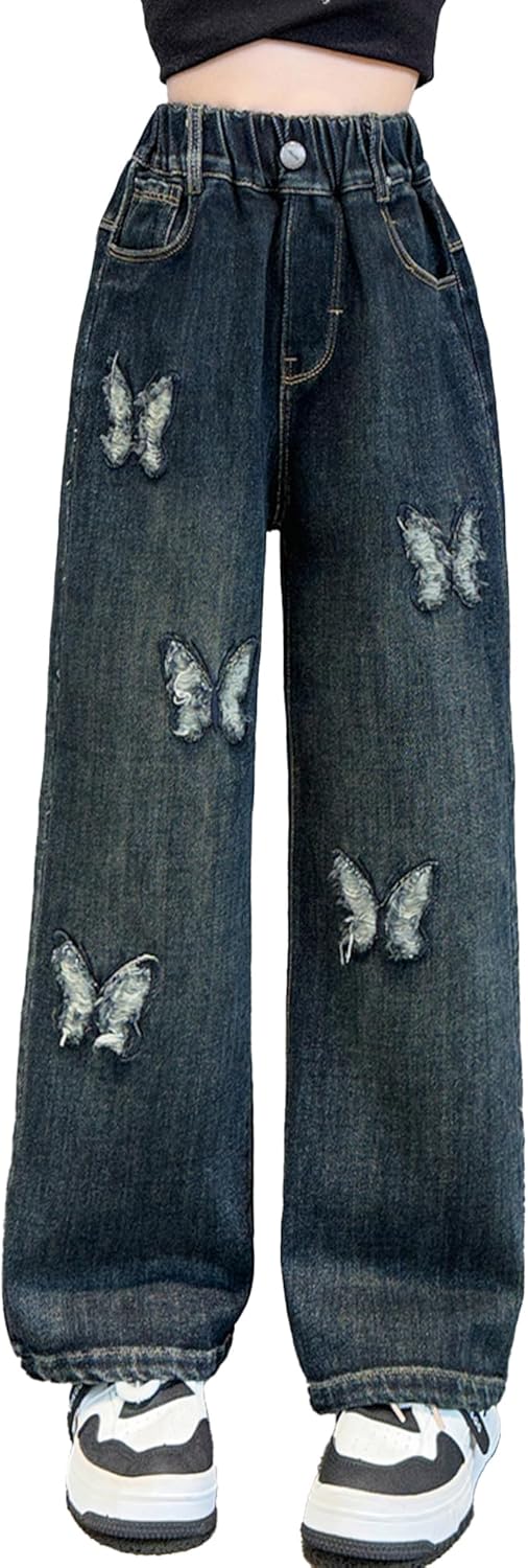 Happy Cherry Ripped Jeans for Girls Wide Leg Trousers Cargo Vintage Y2k Baggy Jeans 13-15 Years : Buy Online at Best Price in KSA - Souq is now