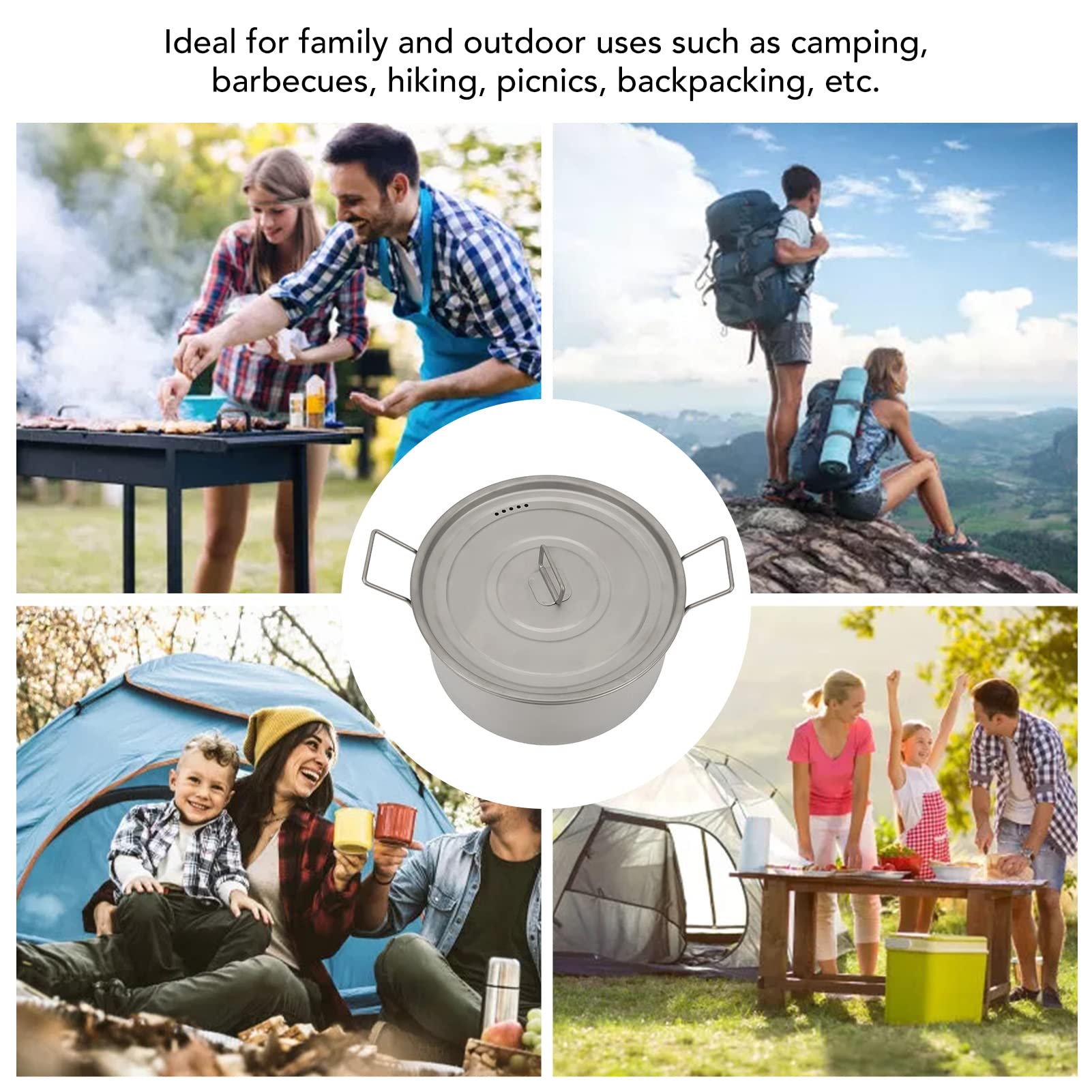 Runder Topf aus Titan, ultraleichter Klappgriff mit abgerundeten Kanten, Mehrzweck-Campingtopf zum Kochen von Eiern und Nudeln
