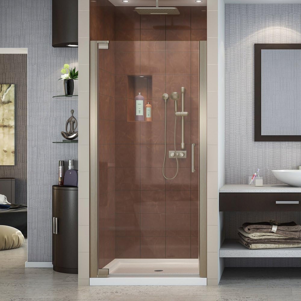 DreamLine Elegance 25 1/4 - 27 1/4 in. W x 72 in. H Frameless Pivot Shower Door in Brushed Nickel, SHDR-4125720-04
