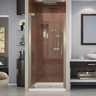 Elegance 34-36 in. W x 72 in. H Frameless Pivot Shower Door in Brushed Nickel, SHDR-4134720-04