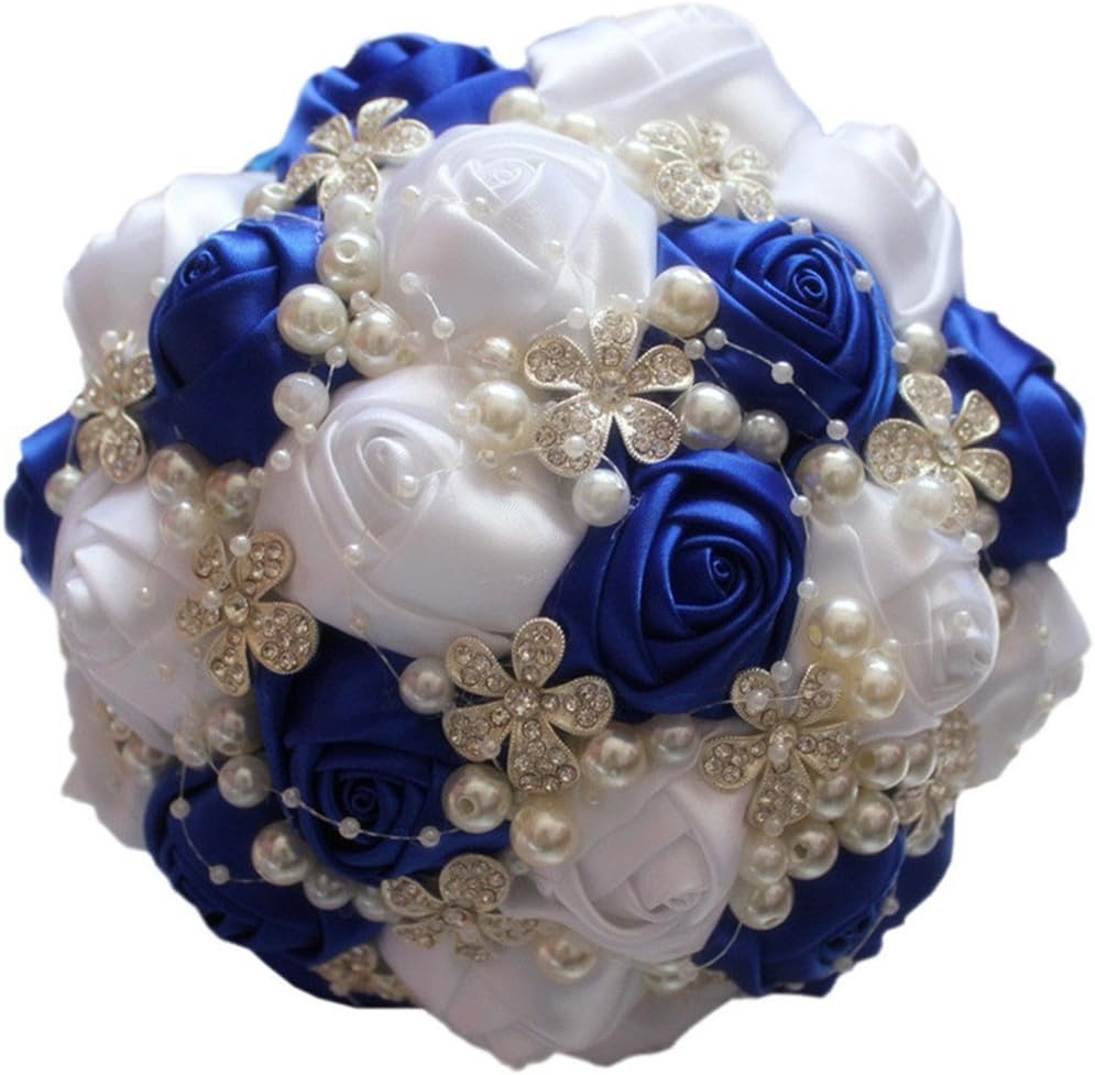 S_SSOY Wedding Bouquet Bride Bridal Brooch Bouquets Bridesmaid Holding Bouquet Roses with Diamond Pearl Valentine's Day Confession with Corsage Flower, W224 (Dia:21cm, Ivory)