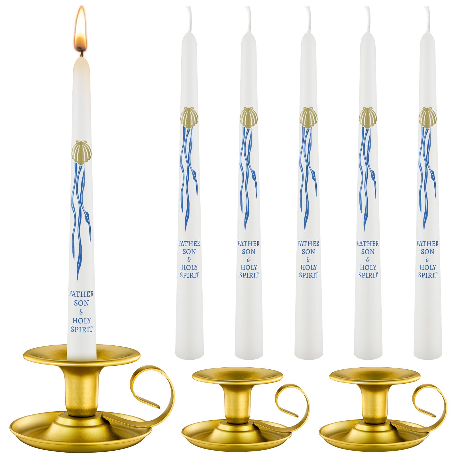 6 Baptism Candle 2 Holder Velas para Bautizo Catholic Gifts Religious Baptismal Taper Candle Baby Shower Favors Holy Communion Christening Favors