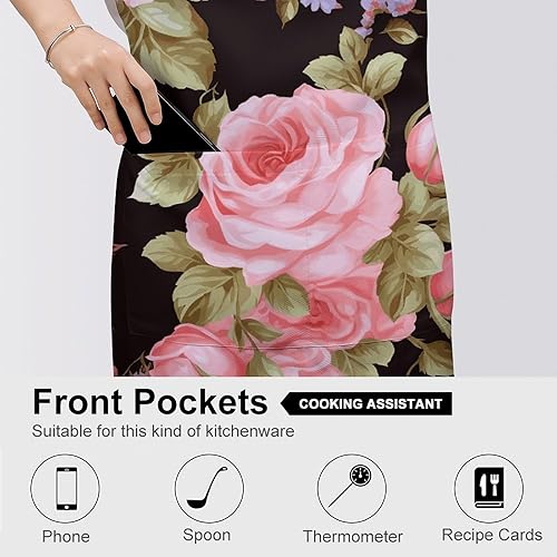 Miniatura 5 de Personalized Pink Rose Adult Apron, Kitchen Cooking Aprons for Woman Man, Adjustable Bib Apron with Pocket for Baking, BBQ Crafting Outdoors, Dining