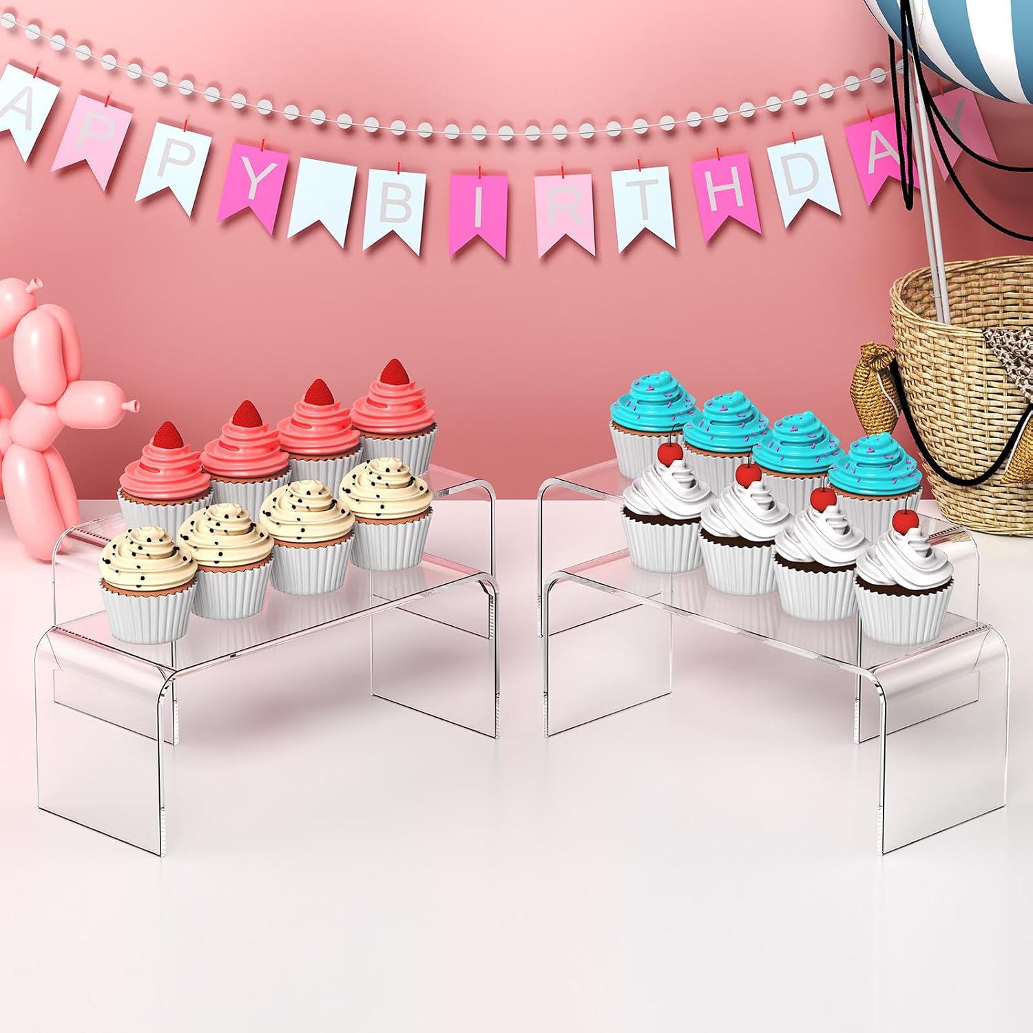 4 Pack Large Acrylic Risers Display Stands, 5mm Thick Display Risers, Shelf Risers for Books, Toys, Cupcakes, Figures (11.8 x 4.72 x 3.93 inches)