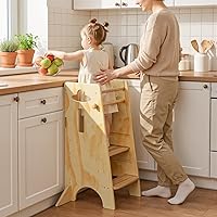 Vista 1 de COSYLAND - Taburete de pie para niños ajustables en altura - Taburete de cocina para niños súper estable con panel protector - Taburete de cocina