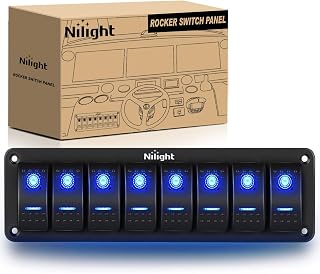 Nilight 8 Gang Rocker Switch Panel SPST On Off 5PIN Electrical Toggle Blue