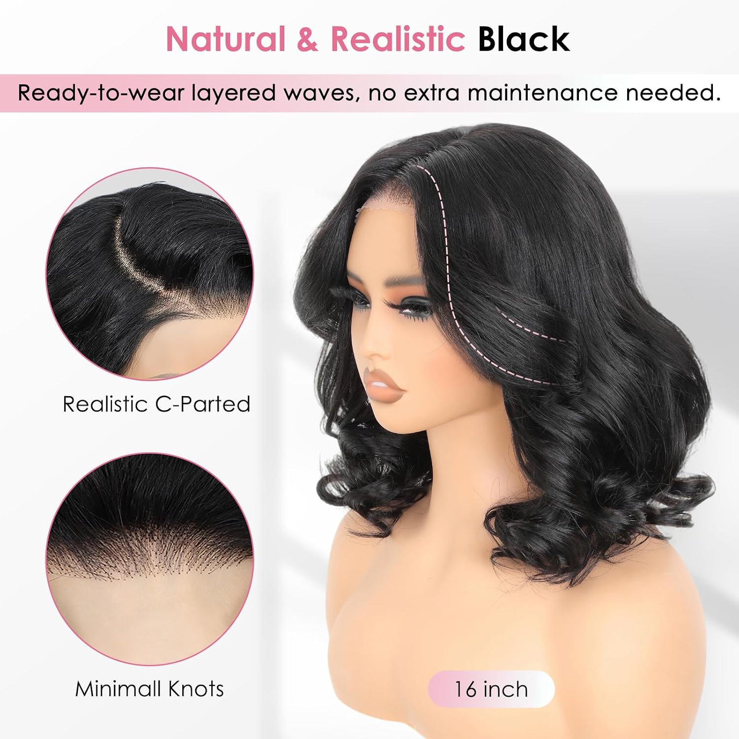 Beluck 250 Density Layered Curtain Bangs Face-Framing Bob Wig Human Hair 15A 6x6 Glueless Pre Plucked Pre Cut Body Wave HD Lace Front Wigs for Black Women 16 Inch