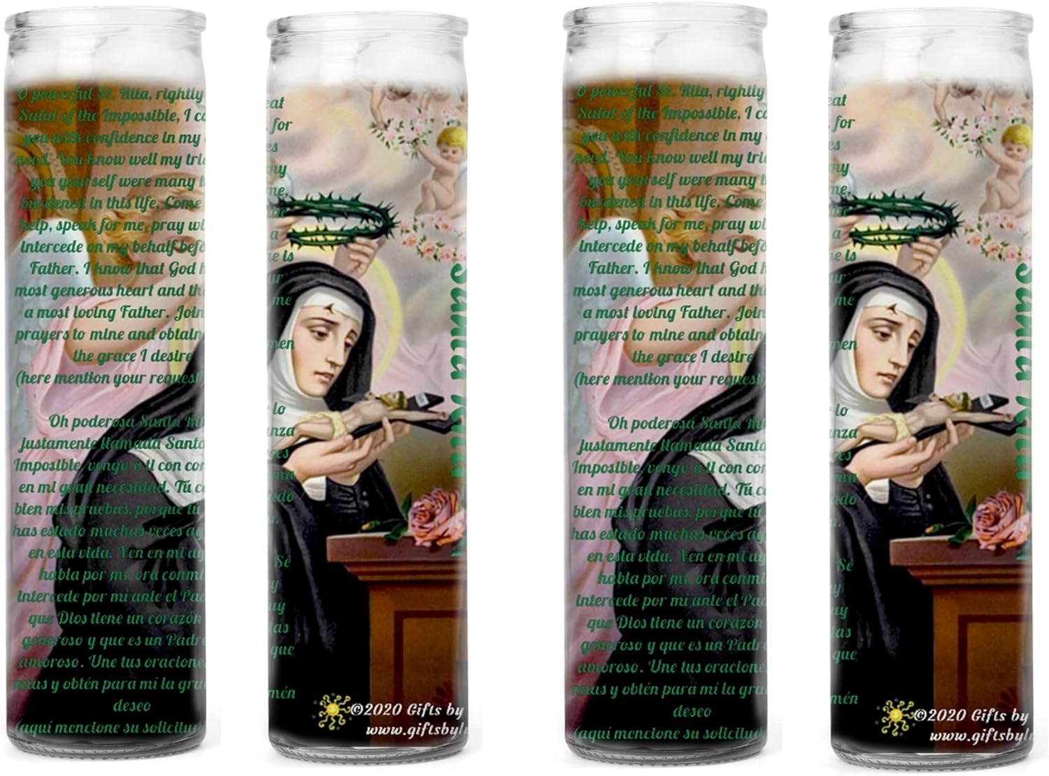 Gifts by Lulee, LLC Saint Rita of Cascia Patron of The Impossible Porcelain Plaque Altar Prayer Card Enclosed (4 Candles)