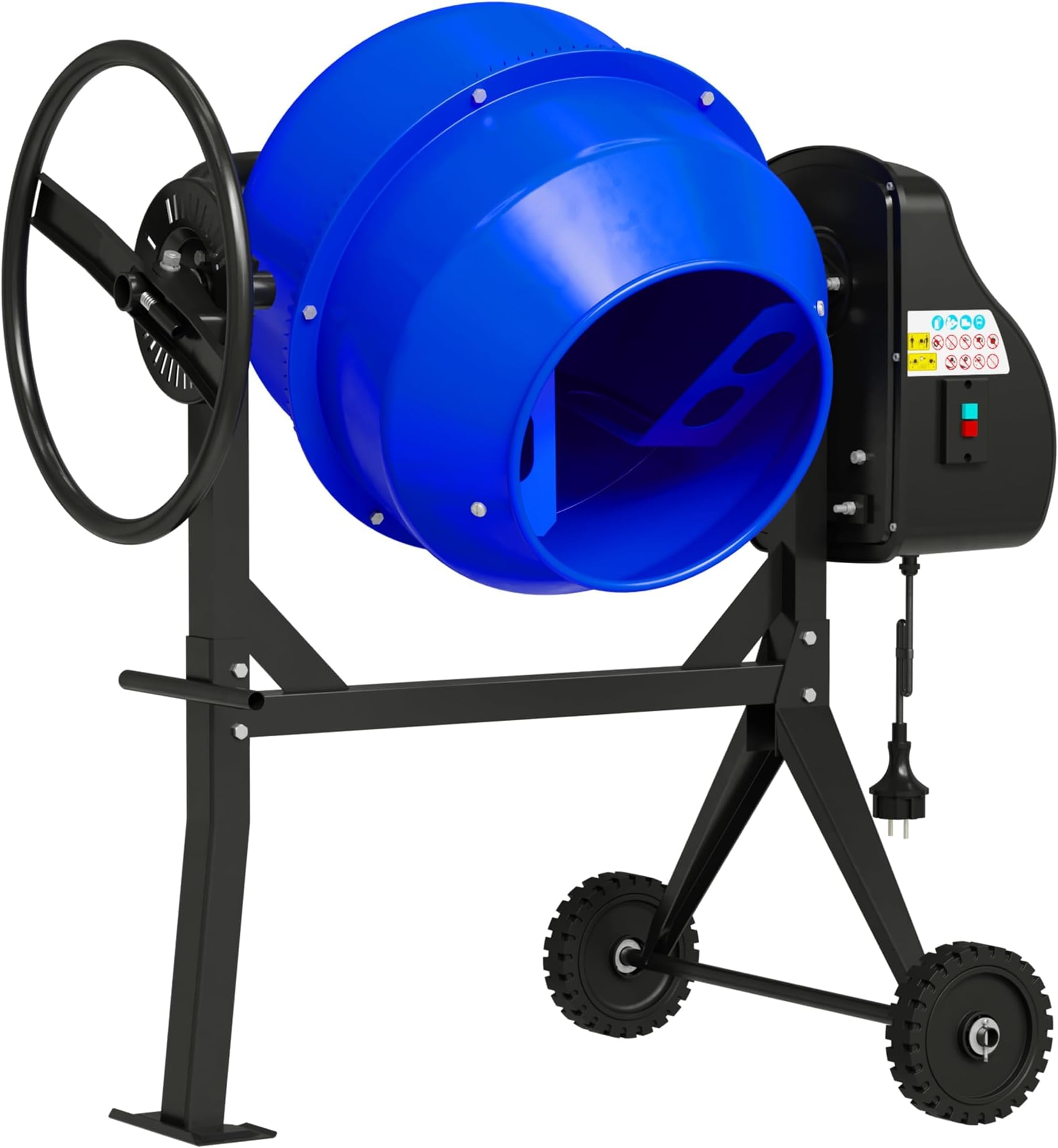 SILVEL 4.3 Cu.Ft. Concrete Mixer Machine, 450W 3/5HP Electric Cement Mixer Machine with Wheel and Stand for Stucco