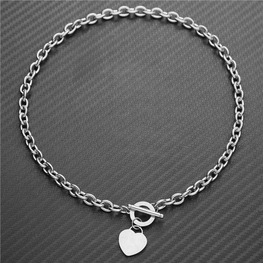 WangGao Elegent Love Stainless Steel Link Chain Blank Heart Charms Necklace for Women Toggle Clasp Closure - Image 6