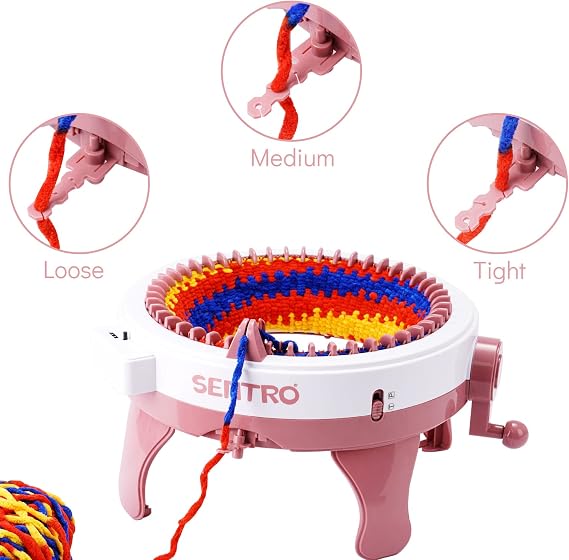 48 Needle Circular Knitting Machine for Adults & Children - DIY Looming Machine for Knitting Scarves, Hats, Socks & Gloves (Pink)