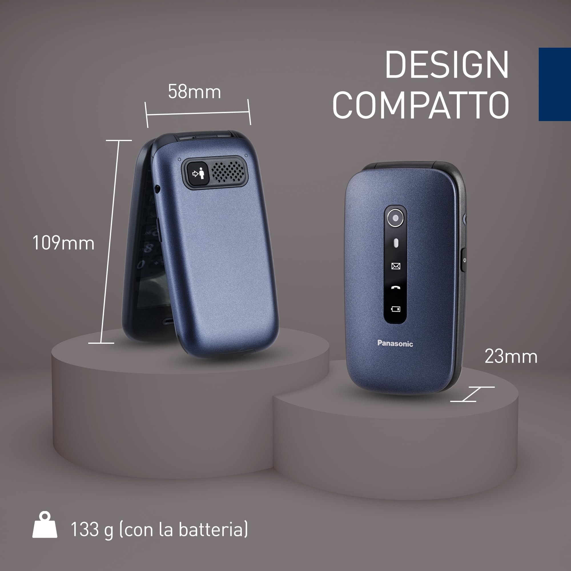 Panasonic KX‑TU550EXC, Cellulare 4G per Anziani, Fotocamera 1,2 MP, telefono per anziani, Display 2,8", caratteri grandi, facile da usare, Standby fino a 290 ore, Blu