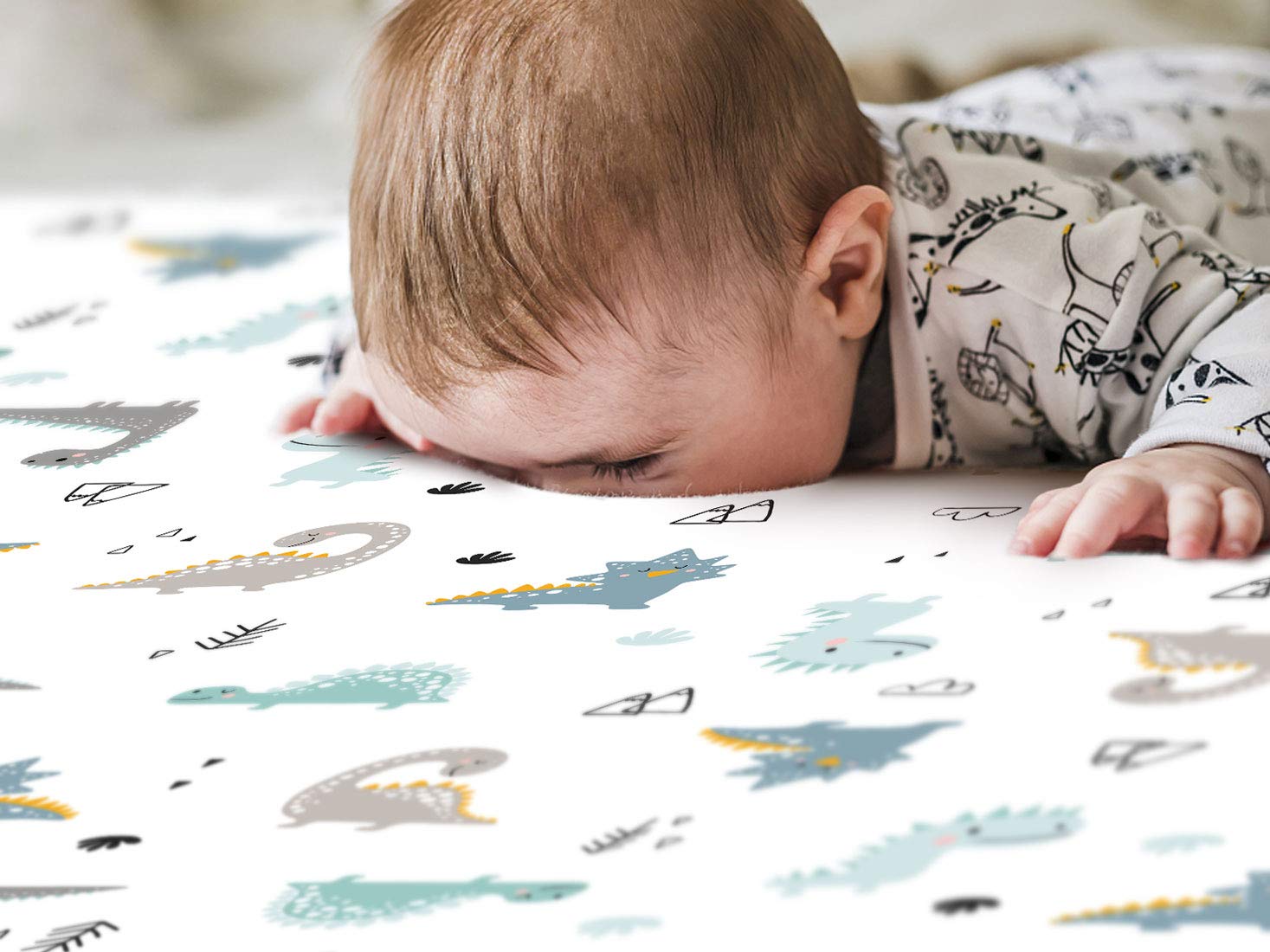 GRSSDER Stretch Ultra Soft Jersey Knit Fitted Pack n Play Sheets Set 2 Pack. Portable/Mini Crib Playards Sheets, Happy Dinosaurs for Girls and Boys… : Baby