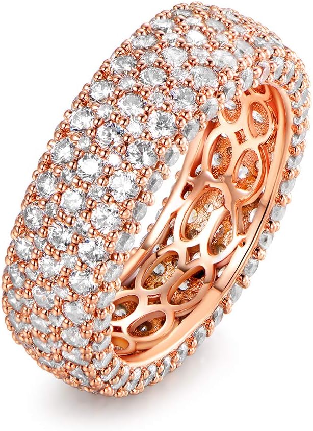 Barzel Women's Wide Eternity Ring Wedding Band - 18k White or Rose Gold Plated Wide Band Cubic Zirconia Eternity Ring