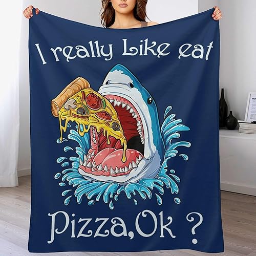 Miniatura 4 de Manta de tiburón con texto en inglés "I Really Like Pizza OK, manta de tiburón, regalos para niñas, niños, hombres, mujeres, amantes de tiburones,