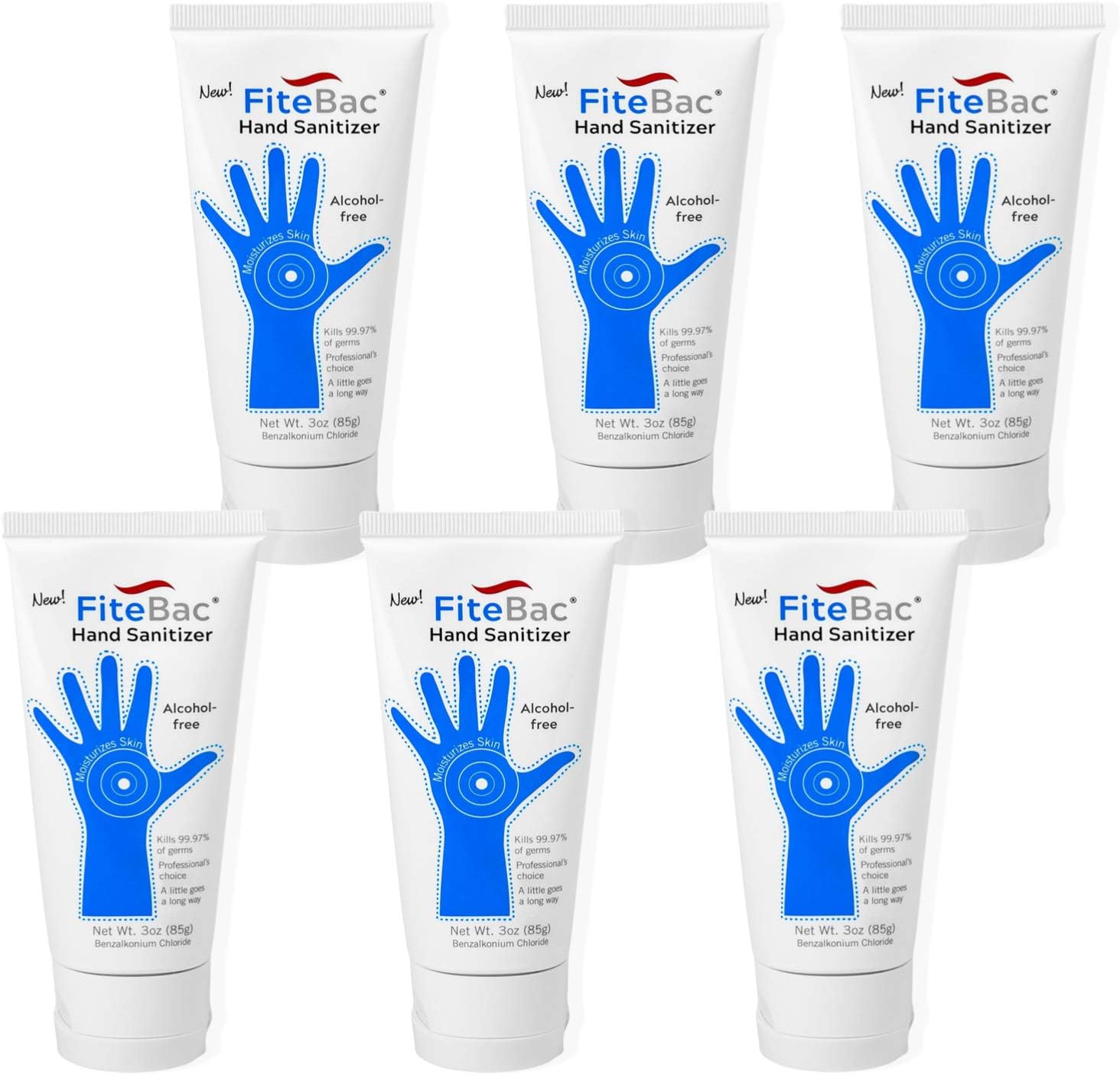 6 Pack Alcohol Free Hand Sanitizer Germicidal Gel - No Drying Foam - Advanced Moisturizers - by fiteBac