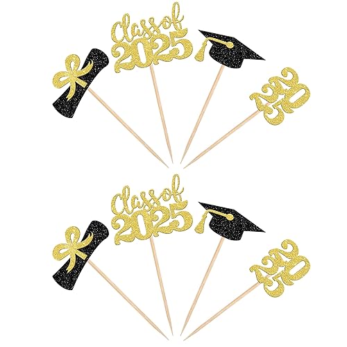 Miniatura 60 de 36 piezas con purpurina 2025 temática de graduación 2025 para cupcakes para diploma de clase de 2025, para graduación de clase de 2025, suministros