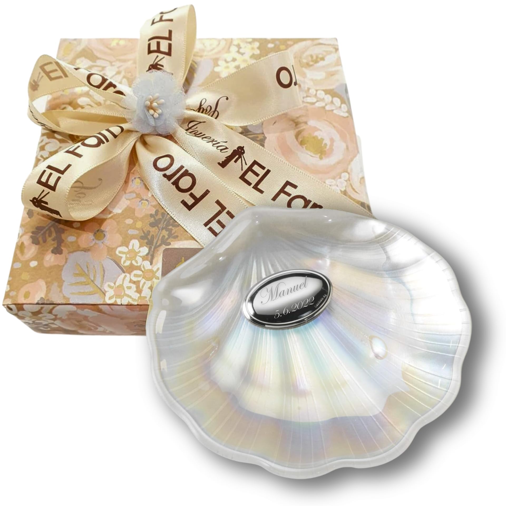 JOYERÍA EL FARO | Concha bautismal | Concha bautismal grabada | Grabado personalizado | Presentación en estuche premium | Un regalo para toda la vida