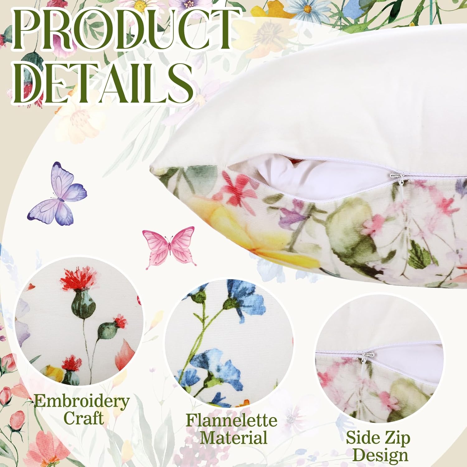 SmoothNovelty 8 Pcs 18x18 Inch Spring Floral Pillow Covers Wildflowers Plant Butterfly Decorative Pillowcases Springtime Farmhouse Throw Pillow Cover for Couch Sofa Home Decor