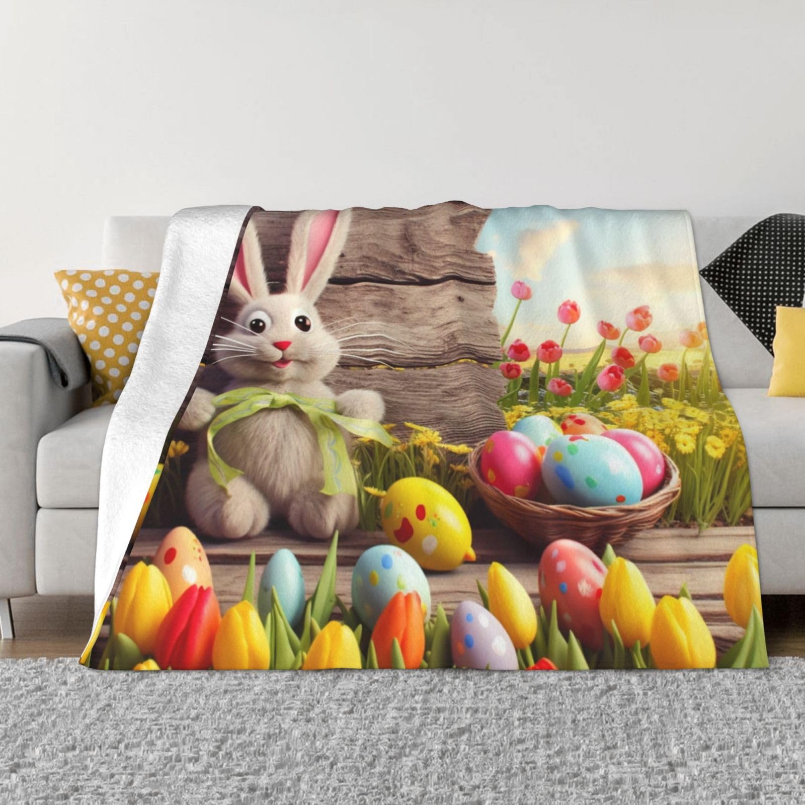 Couverture pour canapé motif lapin flanelle toutes saisons