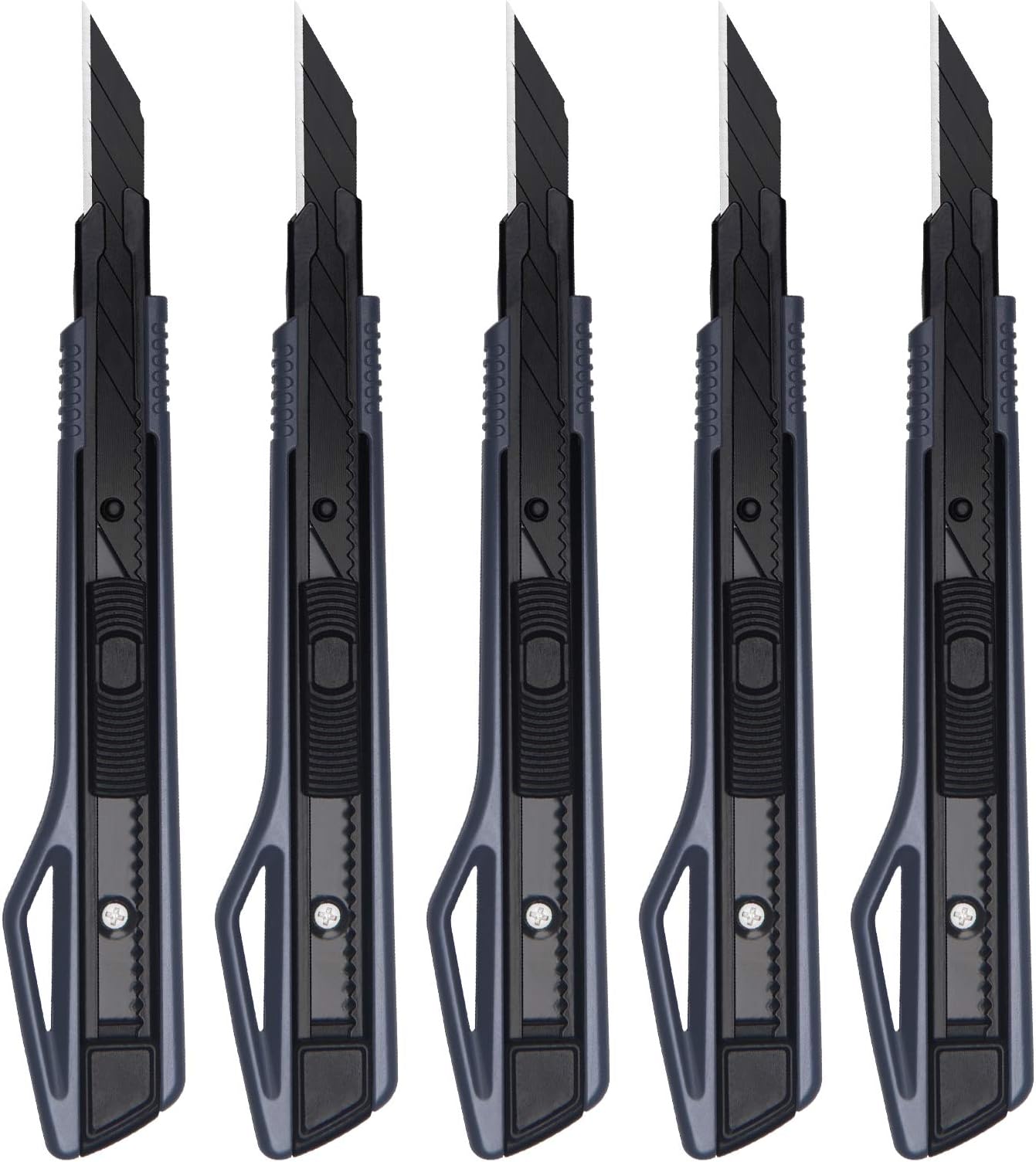 MANUFORE 5pcs 9mm Snap-off Knives with 30-Degree Precision Blade | Black, Safety Auto-lock, 30-Degree Sharp Blade, Lightweight Portable, Retractable Film Cutting Knife for Paper, tint, decals