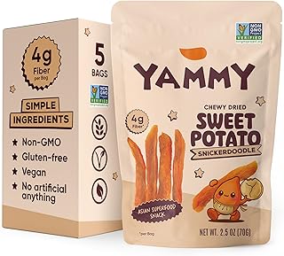 Yammy Chewy Dried Sweet Potato Sticks (Snickerdoodle 5-Pack) - Healthy Asian Snack for Adults & Kids (Japanese, Korean, Chinese Super Food) - Nature's Gummy Candy - Vegan, Gluten-Free, 4g Fiber, 2.5oz