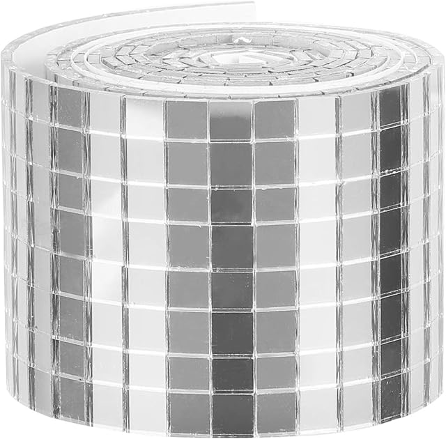WINOMO 1 Roll Self- Adhesive Glass Mini Square Mirror Silver Mosaic Tiles Sticker Mosaic Tiles Mirror Wall Decal for DIY Craft Decoration