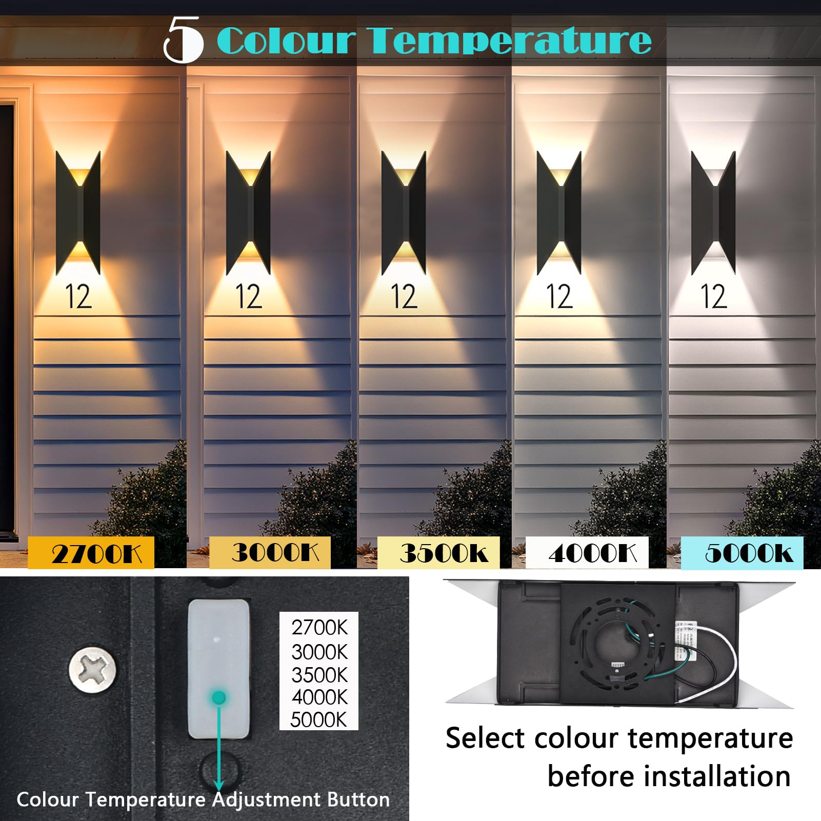 iYogaled LED Up and Down Lights Outdoor Wall Lights, 5-Color Temperature Waterproof Modern Exterior Lighting Fixtures, 14 Inch Aluminum Outdoor Wall Sconce, 2 Pack Dimmable Front Porch Light