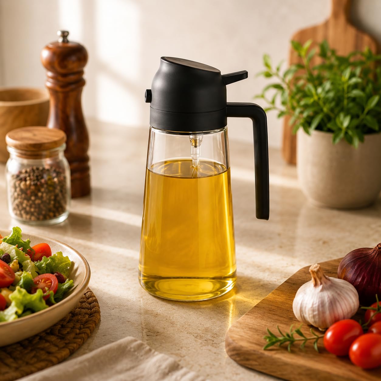 Femora Oil Dispenser | Glass Oil Bottle | 1 Year Warranty | Cooking Oil Dispenser 550ml Pack of 1 Oil Bottle, Transparent 3