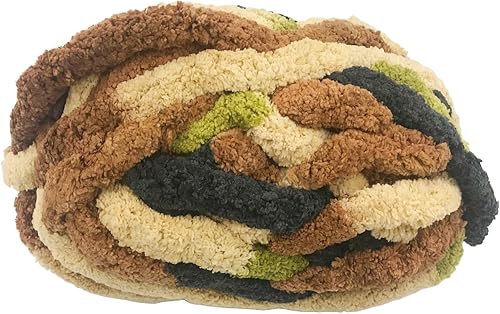 Miniatura 2 de Hilo de felpilla grueso de 4 libras para tejer con el brazo, color marrón multicolor, de lujo, súper voluminoso, de poliéster grueso, para