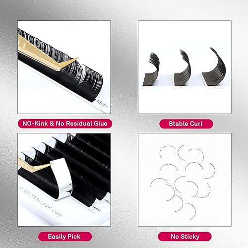 Miniatura 6 de Extensiones de pestañas elipse planas, extensiones de pestañas individuales clásicas 0.15, rizo D, 8-15, bandeja mixta de visón negro mate,