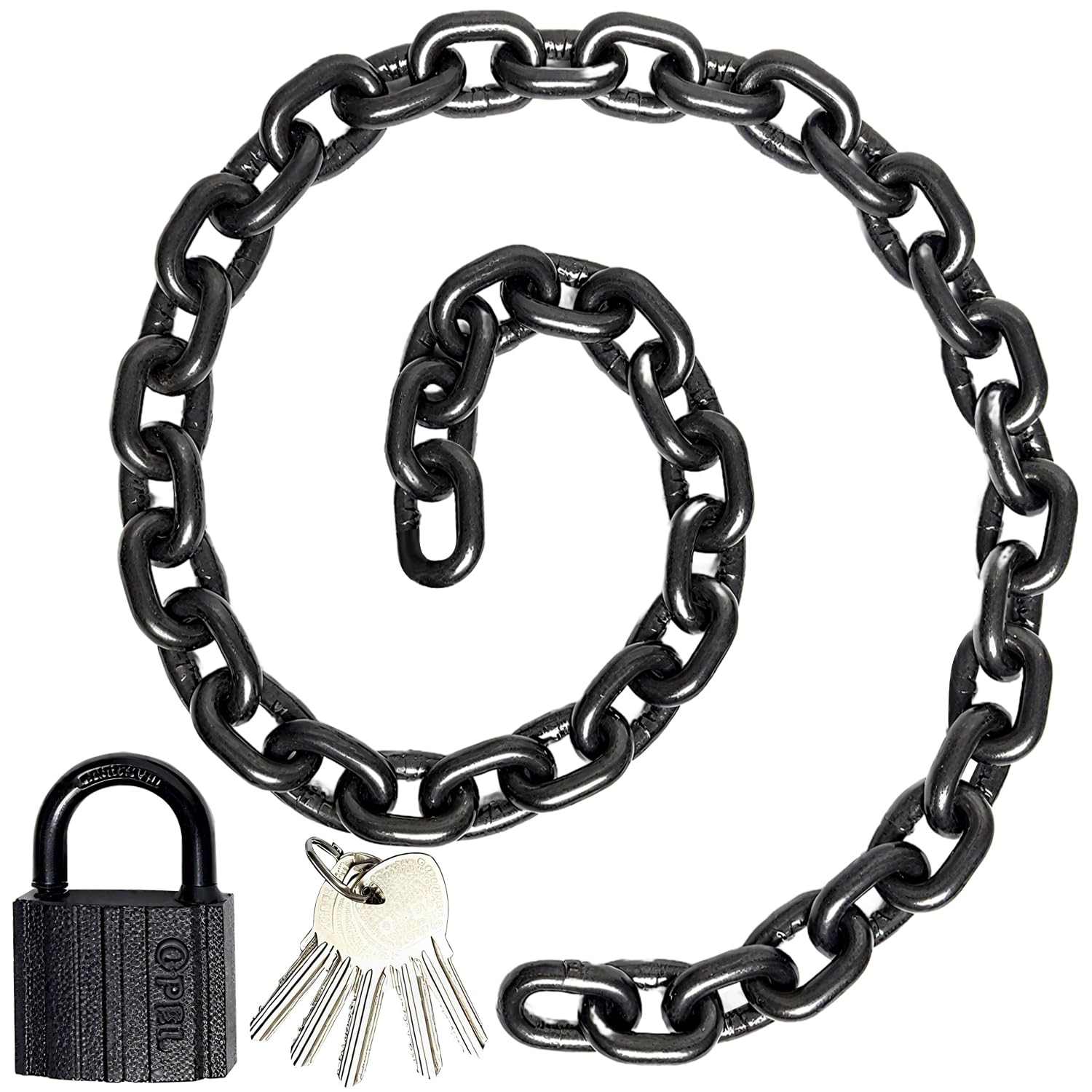 Catena di sicurezza da 100 cm, resistente, 8 mm, in acciaio al manganese, G80, nero, antifurto, anti-taglio, lucchetto per bici, scooter, moto, porta, cancello