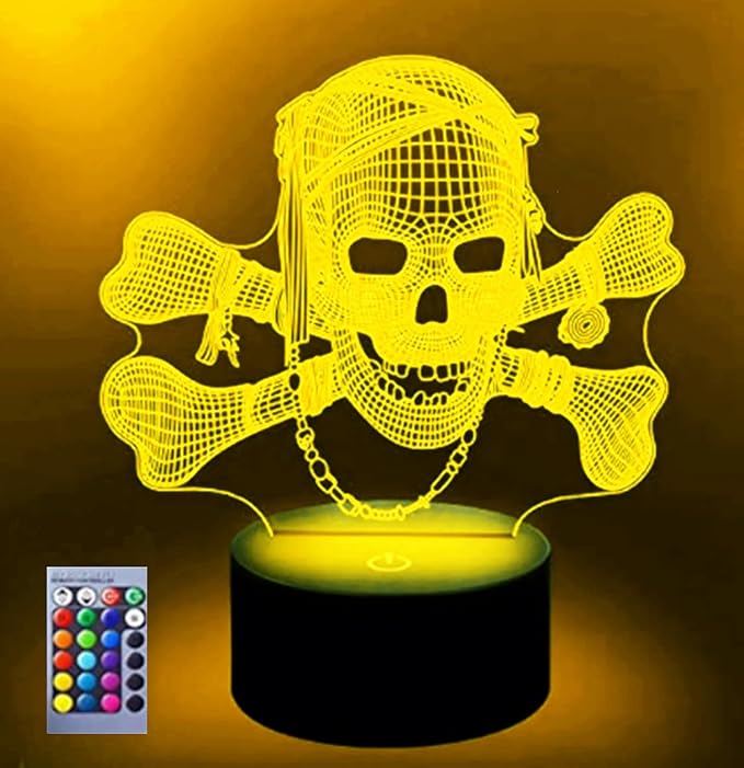 3D Skull Night Light Lamp Illusion Night Light 16 Color Changing Table Desk Decoration Lamps Gift Acrylic Flat ABS Base USB Cable Toy