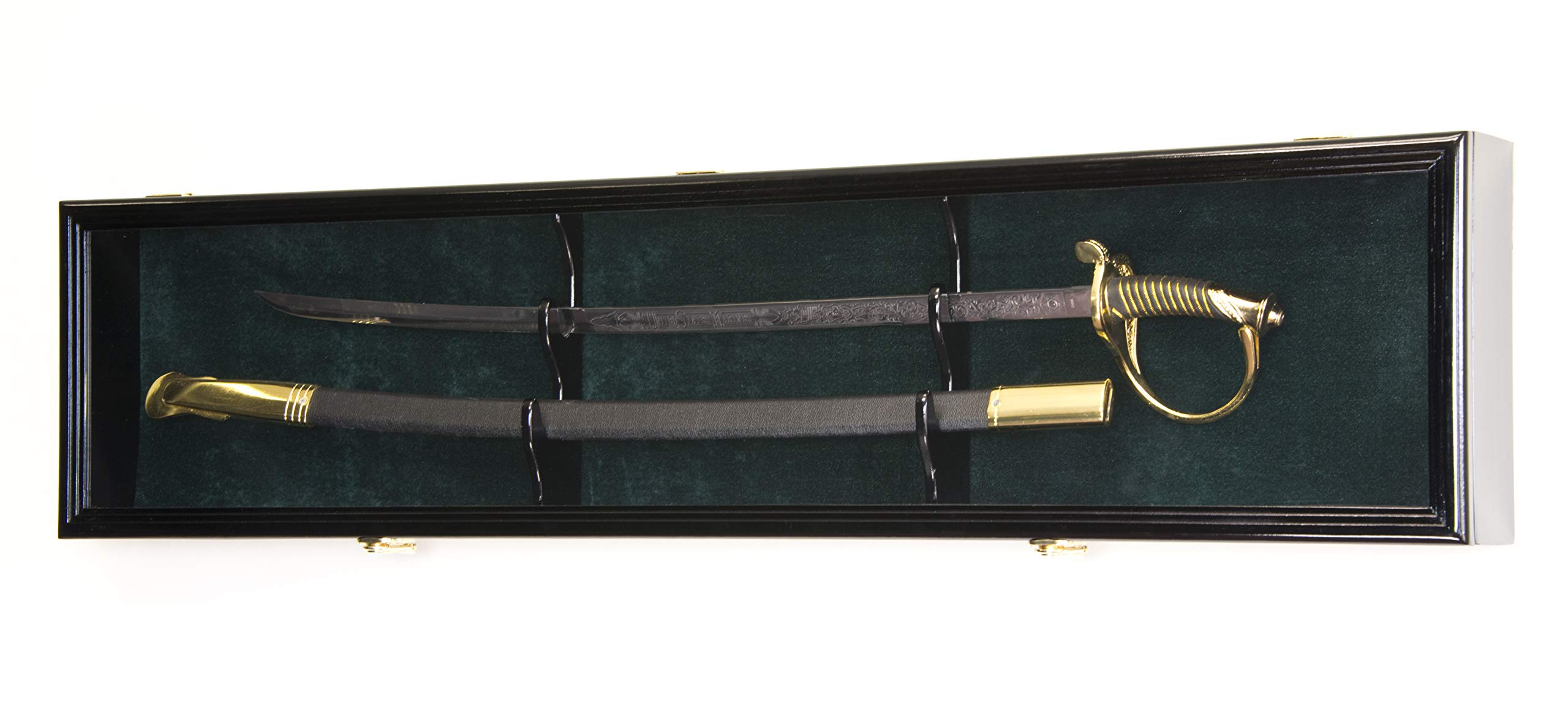 sfDisplay.com,LLC. Single Sword & Scabbard Display Case Cabinet Wall Rack Custom Colors - Lockable (Black Finish w/LED, Green Felt Background)
