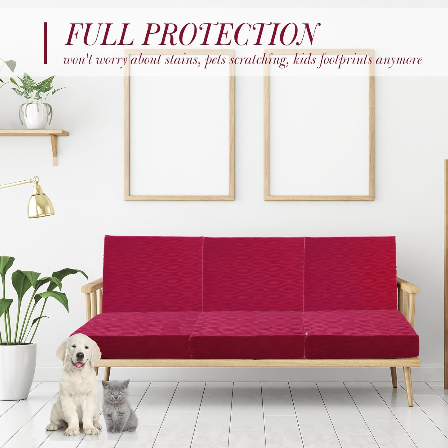 Newwiee 8Pcs Stretch Patio Cushion Covers Outdoor Cushion Covers for Patio Furniture Replacement Couch Sofa Slipcovers Jacquard Textured Soft Fabric Washable Furniture Protector (Wine Red,Classic)