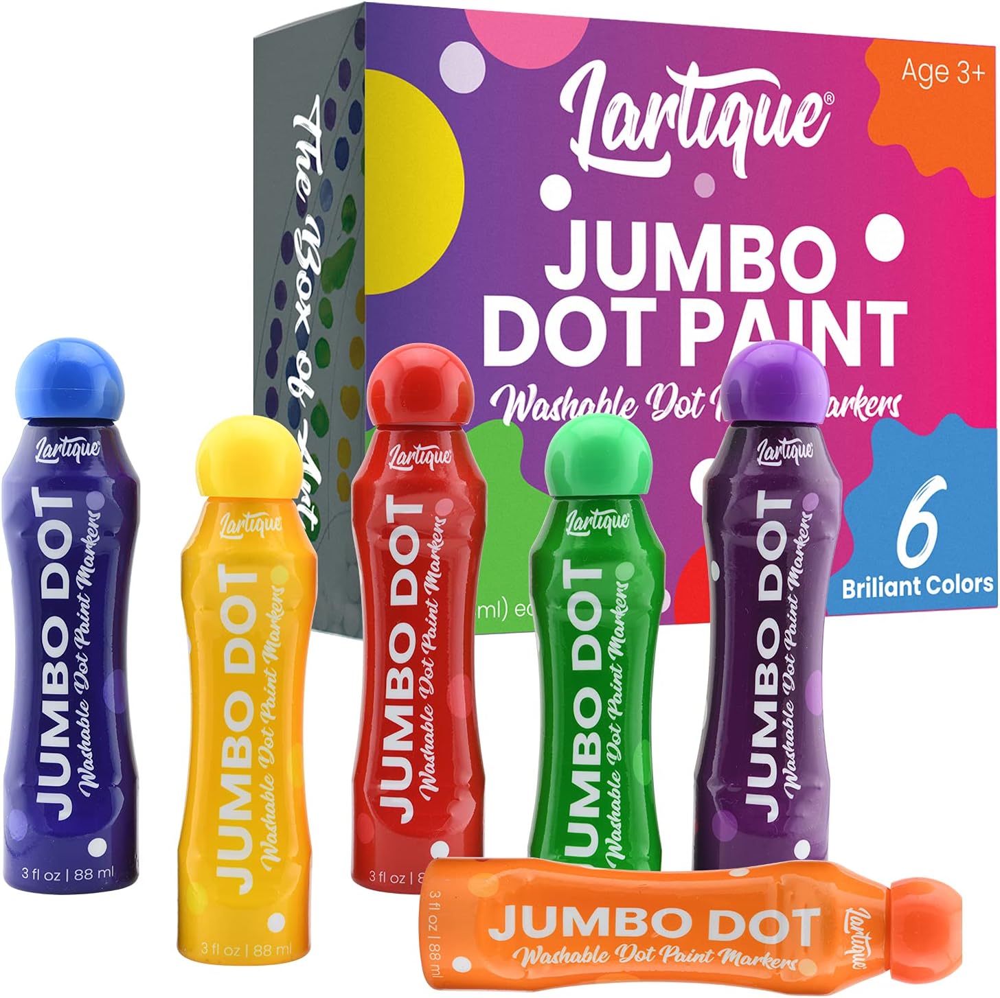 Lartique 10 Jumbo Dot Paint Kids & Preschool Toddlers - Washable Dab Bingo Stamp Markers for Creative & Educational Activity - Do a Dot No Mess Daub Tubes - Easy-grip Dabber Coloring Pens for Children : Toys & Games