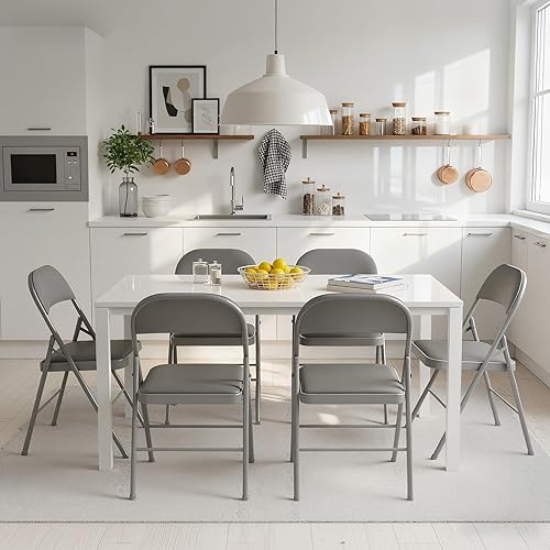 Miniatura 2 de DUMOS Paquete de 6 sillas plegables con cojín acolchado y respaldo, juego de sillas de comedor portátiles apilables de piel sintética, para el hogar