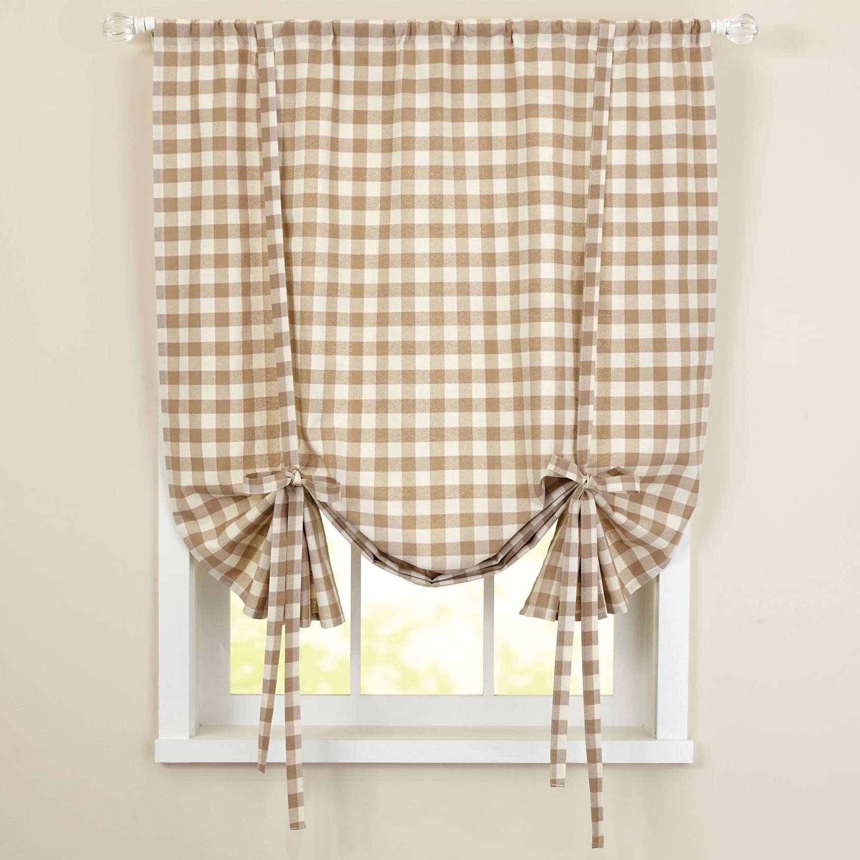 Sweet Home Collection Kitchen Curtains for Windows 40+ Styles &amp; Colors Swag, Valance, Tier Sets &amp; Panels Cafe Curtains for Farmhouse, Rustic, Modern Décor, Buffalo Check Taupe, 84" Tieup Shade