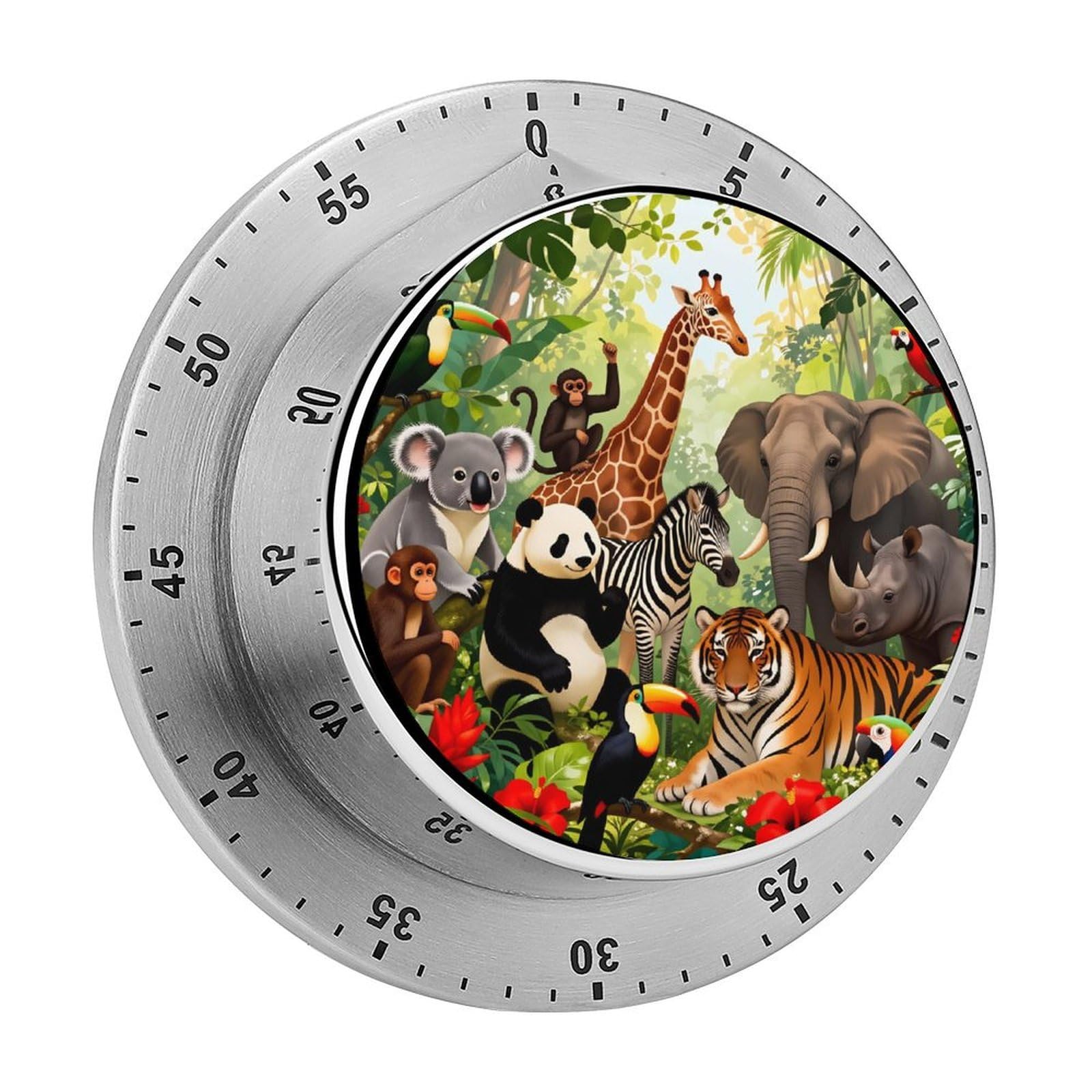 Jungle Animals Wildlife Zoo Safari Scene 60 Minute Wind Up Timer,Visual Mechanical Magnetic Timer with Loud Alarm for Kitchen