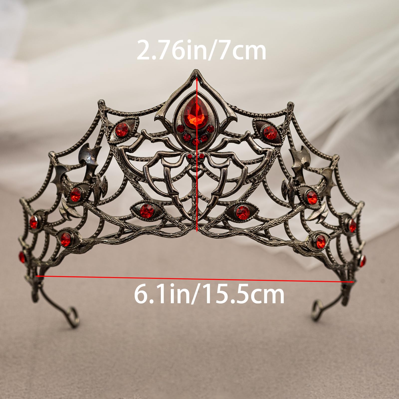 Gothic Black Spider Web Crystal Tiara Crown for Women Girls, Dark Queen Halloween Cosplay Headpiece, Vintage Rhinestone Headband for Masquerade Party Wedding Prom Stage Accessories: Black Red Diamond