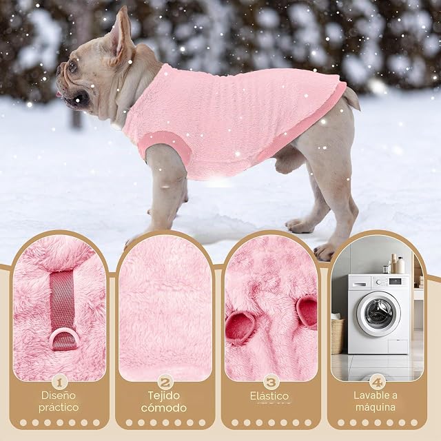 Foto 3 de 6 de Abrigo y Jersey para Perro Pequeño y Mediano, Ropa para Gato, Suave y Cálido (Rosa, M)