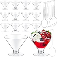 Vista 10 de Yinkin 200 vasos y 200 cucharas, vasos de martini de plástico desechables, vasos de cóctel desechables, mini vasos de martini de plástico, vasos