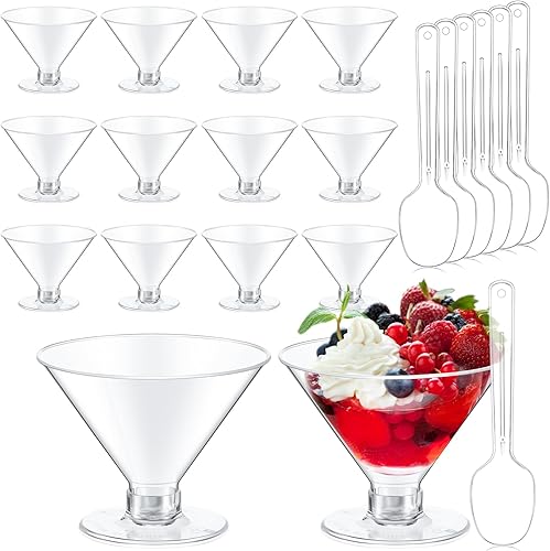 Miniatura 10 de Yinkin 200 vasos y 200 cucharas, vasos de martini de plástico desechables, vasos de cóctel desechables, mini vasos de martini de plástico, vasos