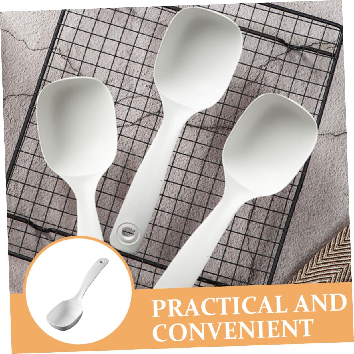 4pcs White PP Rice Ladle Serving Spoon for Kitchen Use