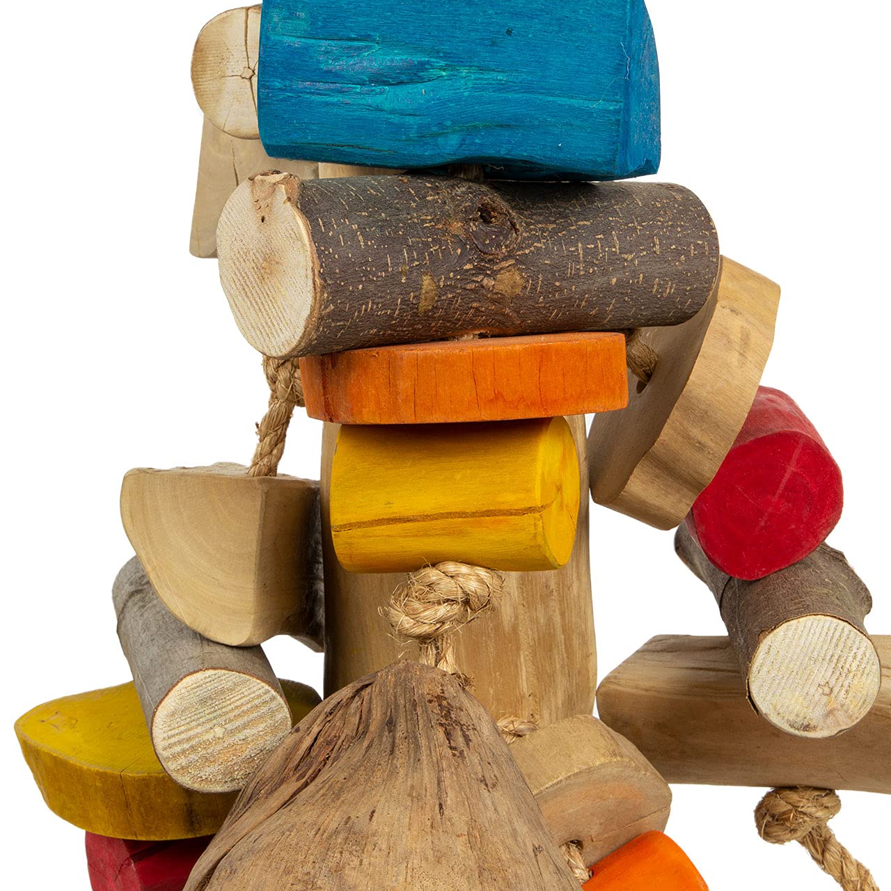 HappyBird | Riesen-Holz-Kokusnuss Vogelspielzeug | Gigant Coco Foraging | 100 x 30 x 32 cm | Shredder-Spielzeug für Papageien