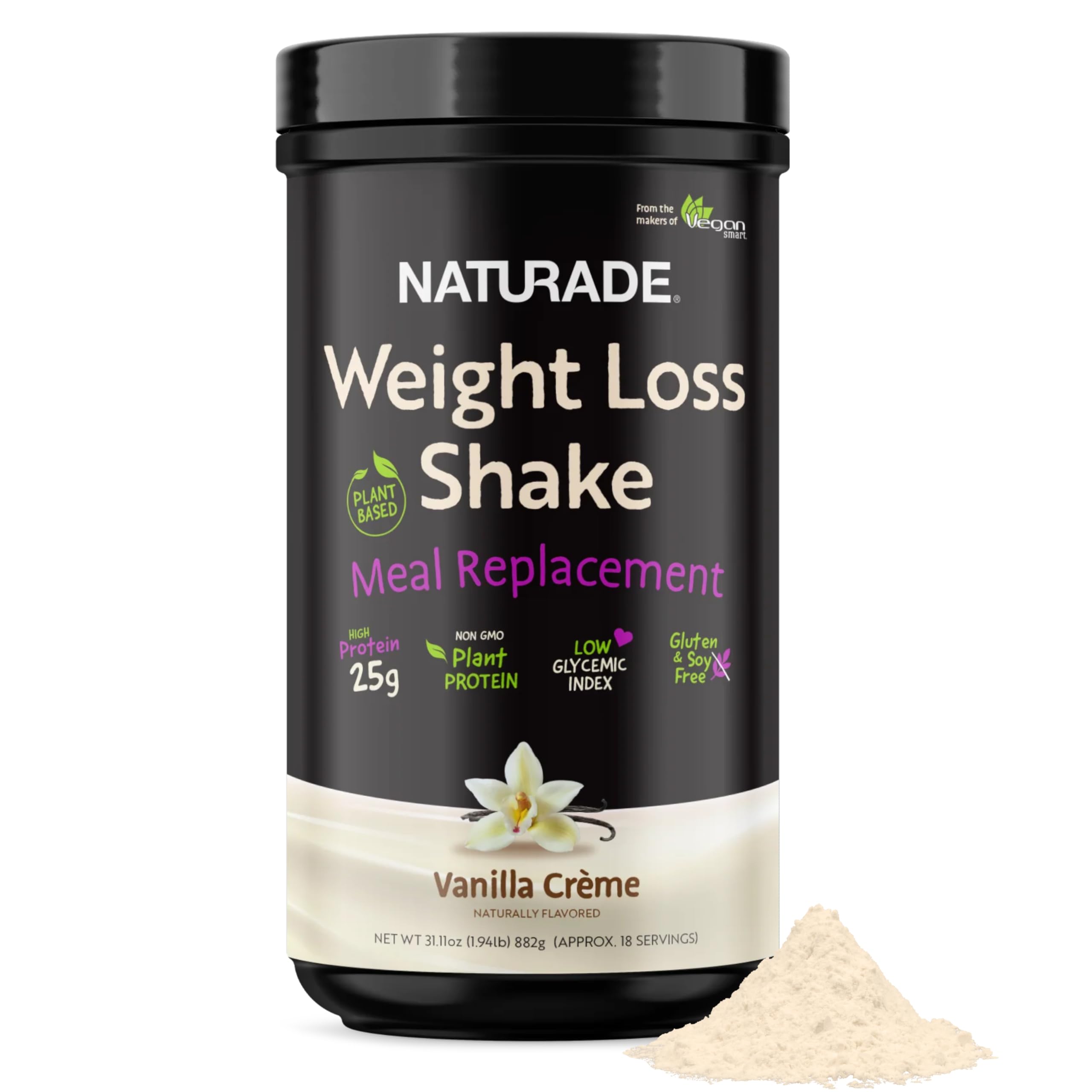naturade weight loss shake meal replacement 18 servings - 25g plant-based protein cla fiber amp 18 vitamins and minerals designed to curb cravings and boost daily nutrition - vanilla creme