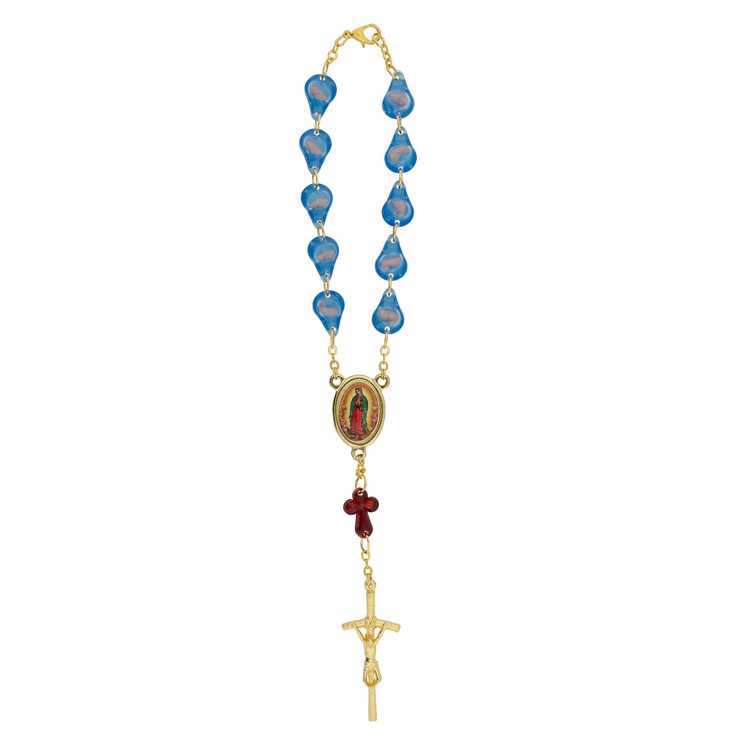 Venerare Rosary for The Unborn | Our Lady of Guadalupe Medal - Protector of The Unborn | Blue Plastic Teardrop Beads with Unborn Baby Figurines | Great Catholic Gift | Made in Italy