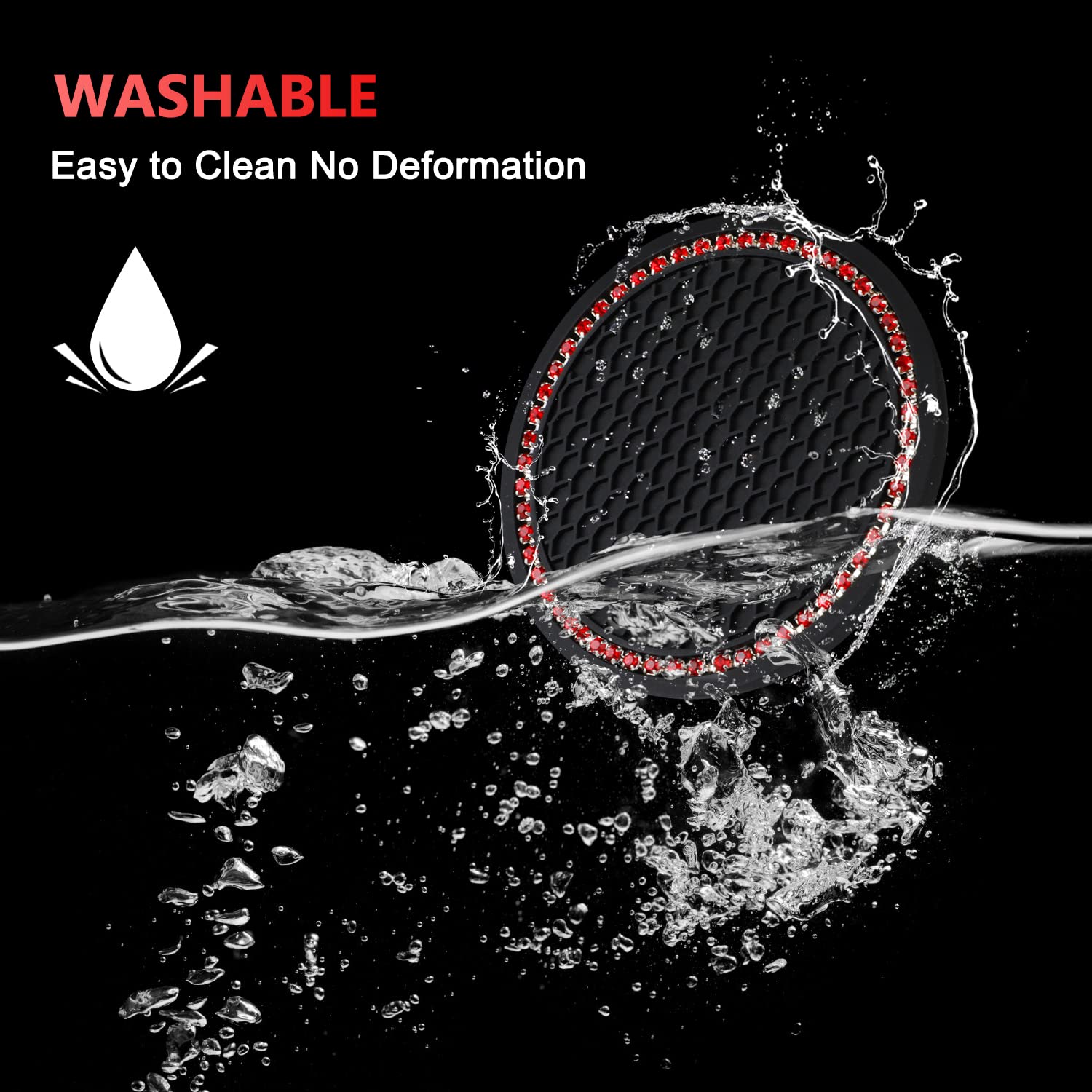 Ouzorp Car Cup Holder Coaster with Push Start Button Bling 4Pcs Bling Crystal Rhinestone Car Interior Accessories red — view 4